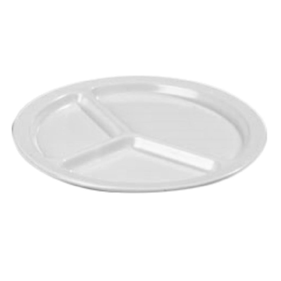 Carlisle KL10202 10 Inch Round Plate Melamine White Gloss 3 Compartment