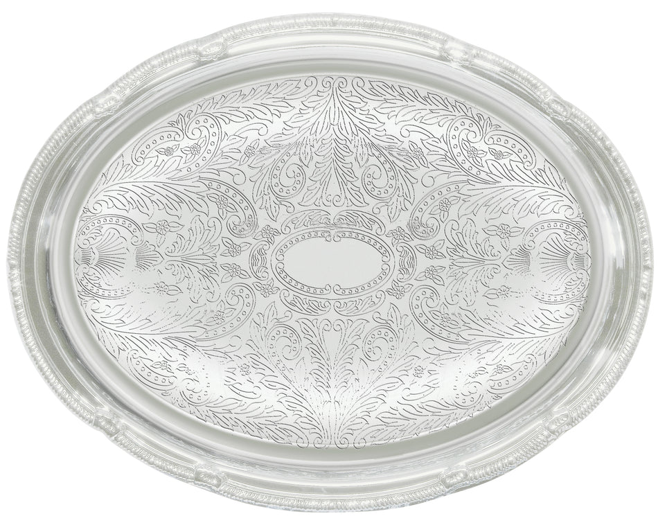 Winco CMT-1014 14 Inch Oval Serving Tray with Gadroon Edge Chrome Plated