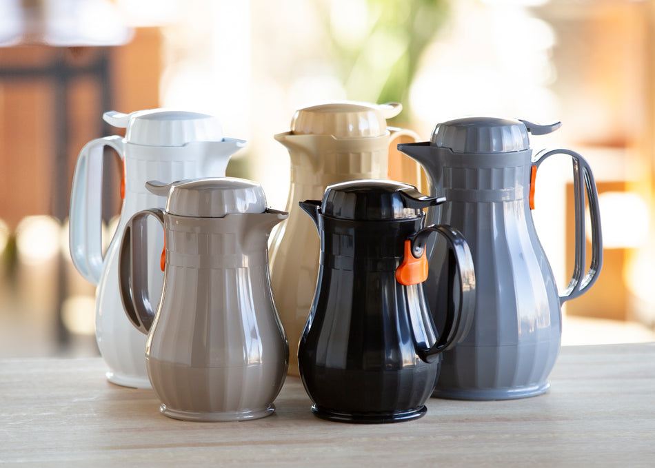 Eco-Serv™ Carafe 1.3-Liter Foam Lined Plastic Server with Push Button Lid in Latte