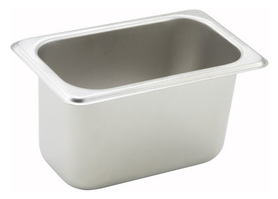 Winco SPN4 6-3/4 Inch 1/9 Size Steam Table Pan 25 Gauge Stainless Steel with Straight Sides