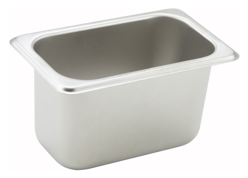 Winco SPN4 6-3/4 Inch 1/9 Size Steam Table Pan 25 Gauge Stainless Steel with Straight Sides