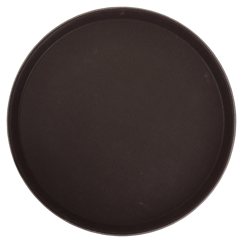 Winco TRH-16 16 Inch Diameter Round Rubber Lined Plastic Serving Tray Brown
