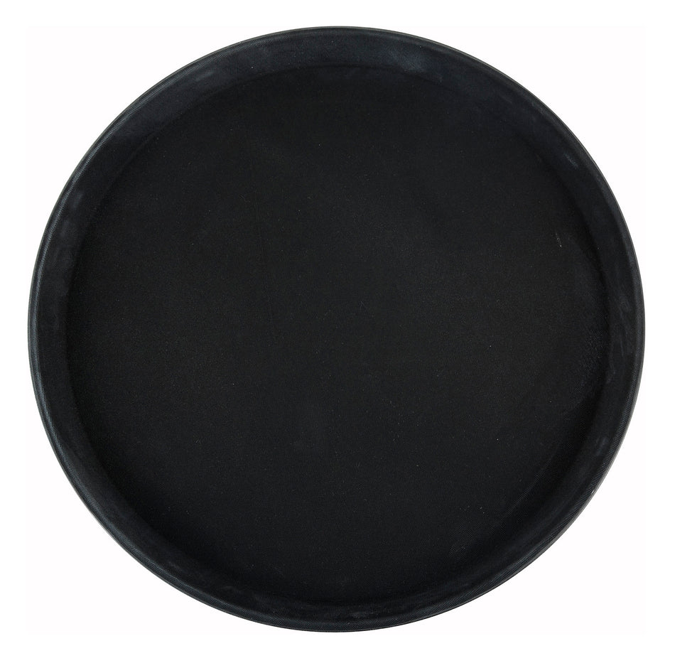 Winco TRH-14K 14 Inch Black Round Easy-Hold Serving Tray Plastic Rubber Lined
