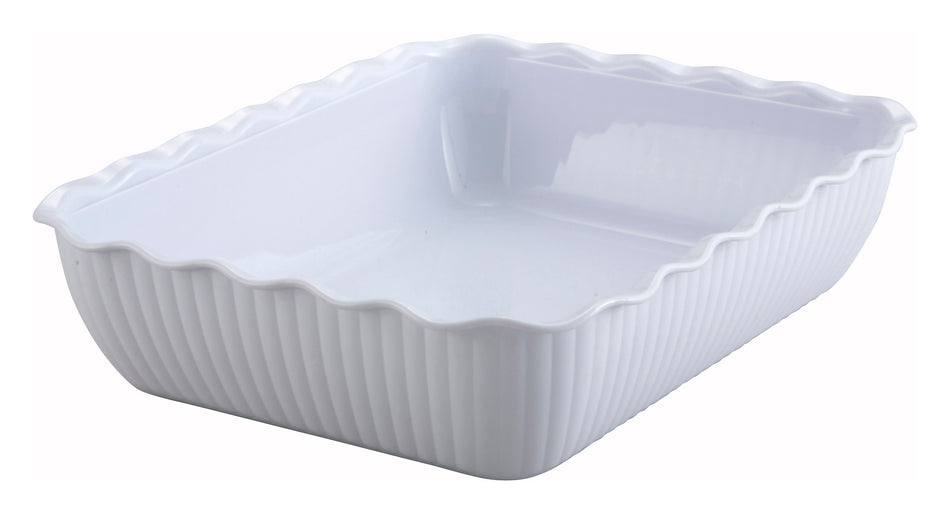 Winco CRK-13W 13 Inch Width BPA Free Plastic Deli Crock with Fluted Design White