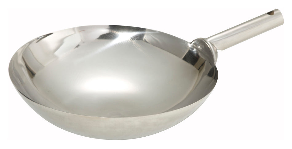 Winco WOK-14W 14 Inch Diameter Chinese Wok Stainless Steel Mirror Finish