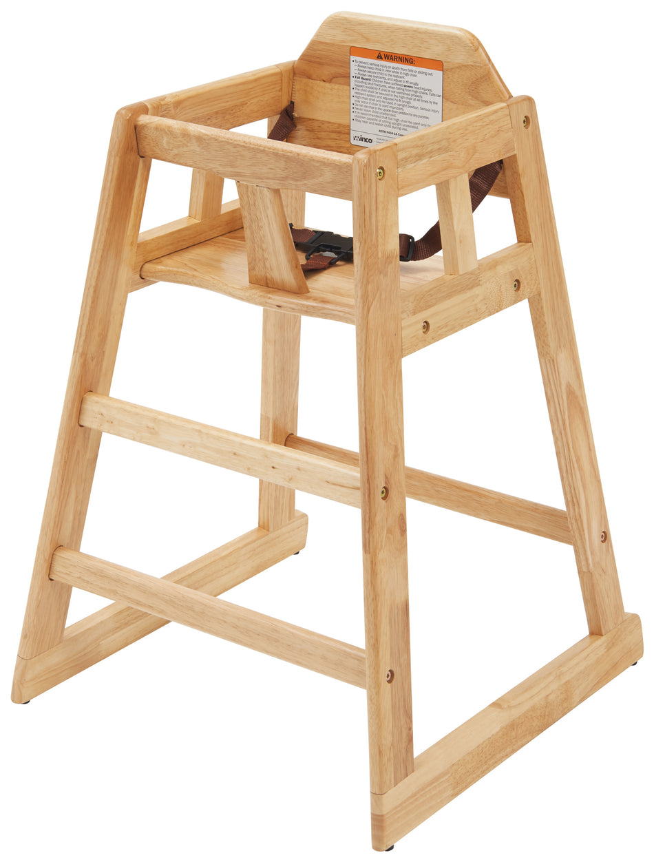 Winco CHH-101 20 Inch High Chair Rubberwood Natural Finish with Buckle Strap