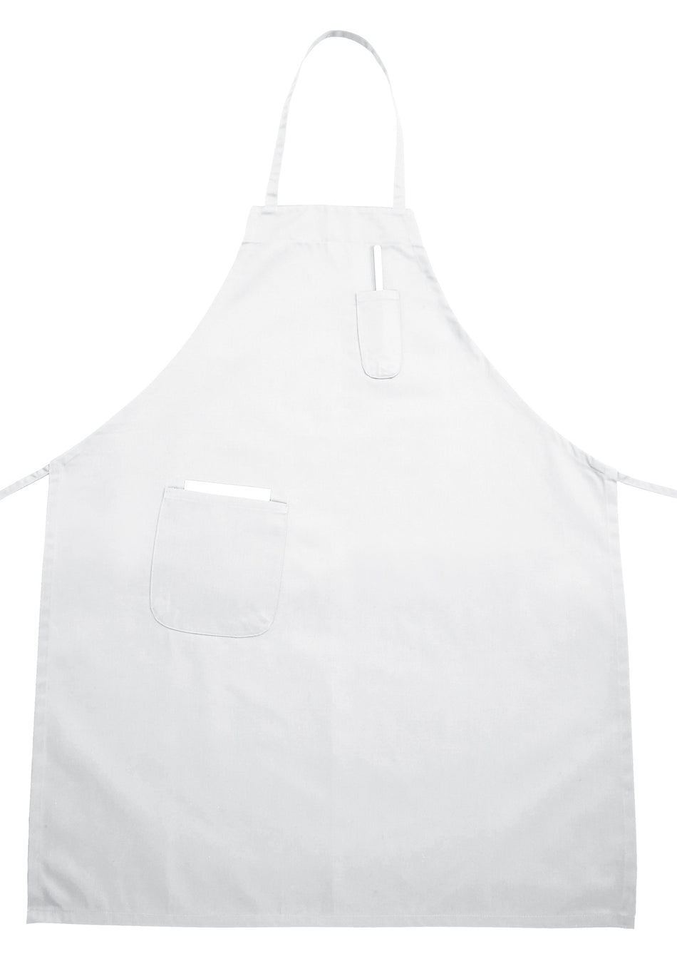 Winco BA-PWH 26 Inch Bib Apron 33 Inch Full-length with 2 Pockets White Poly-Cotton