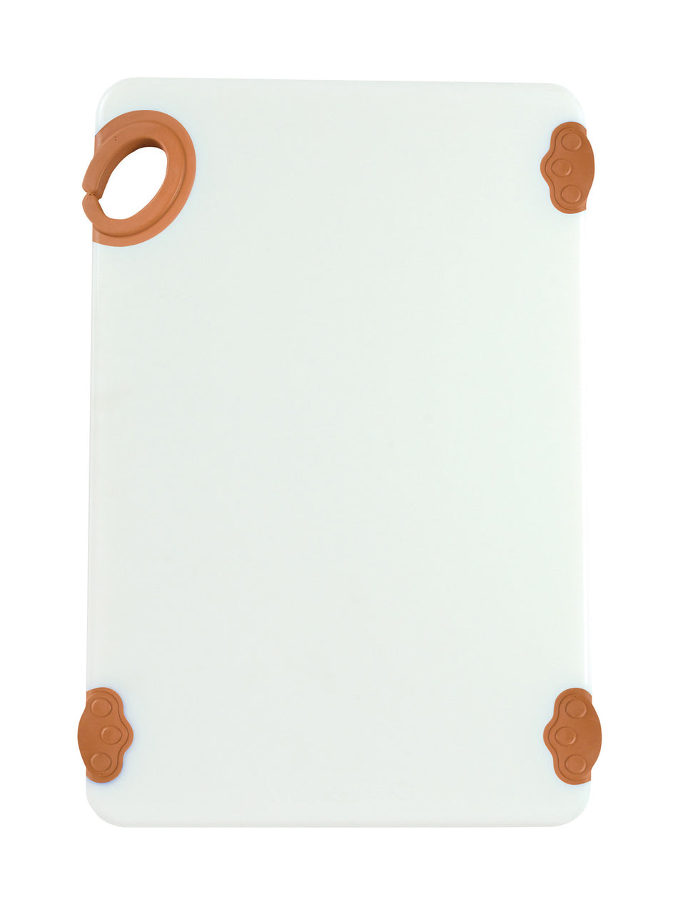 Winco CBN-1218BN 12 Inch Co-polymer Rectangular Cutting Board with Rubber Grip Hook Brown