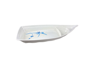 Thunder Group 8005BB 12 Inch Sushi Boat 22 Oz Break-Resistant Melamine Blue Bamboo