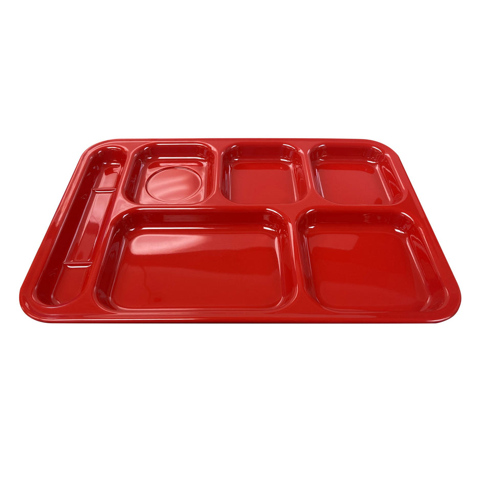 12 Pack 14-1/2" x 10" x 7/8", Left Hand 6 Compartment Tray, Pure Red Color, Melamine, NSF