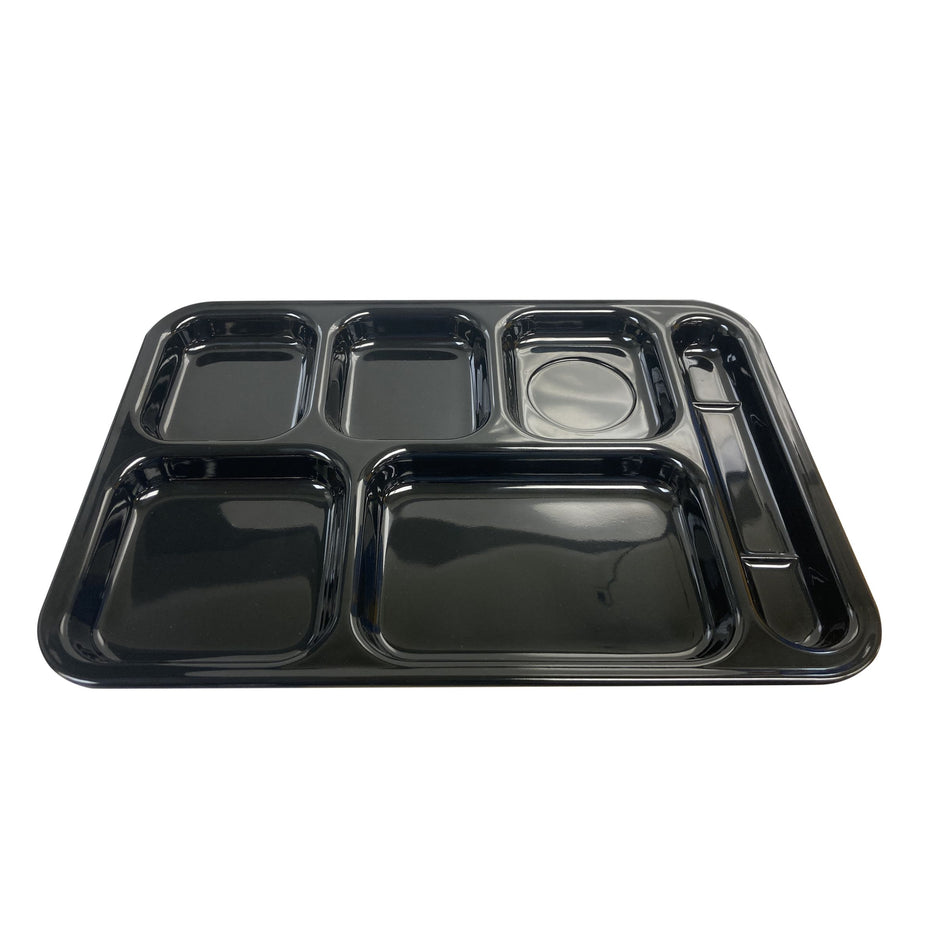 12 Pack 14-1/2" x 10" x 7/8", Right Hand 6 Compartment Tray, Black Color, Melamine, NSF