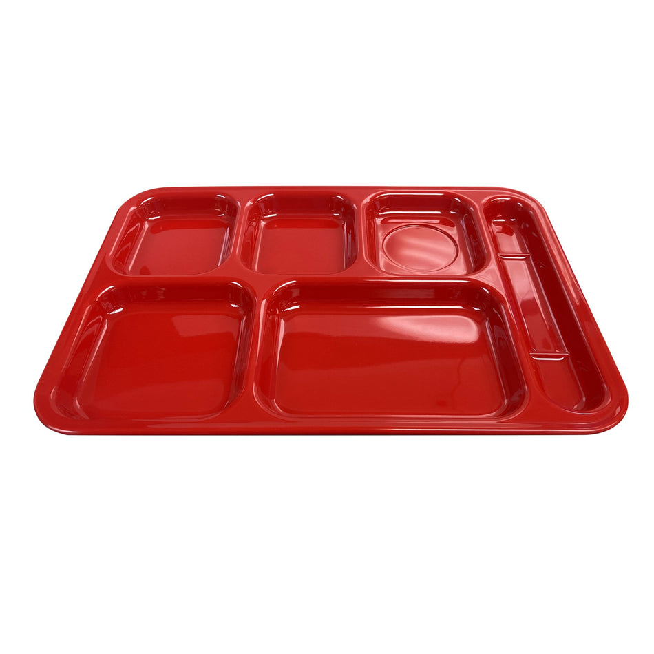 12 Pack 14-1/2" x 10" x 7/8", Right Hand 6 Compartment Tray, Pure Red Color, Melamine, NSF