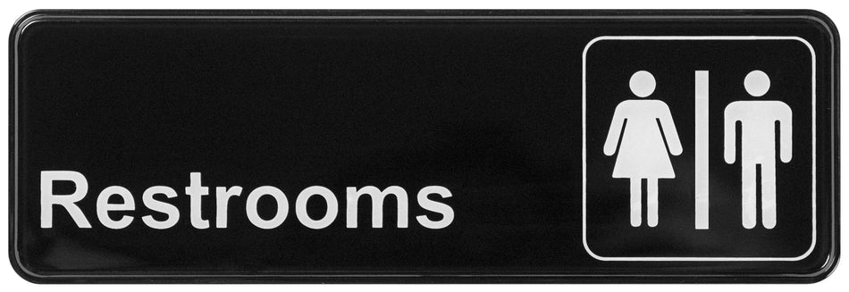 Winco SGN-313 9 Inch Information Sign Compliance Restrooms Black with White