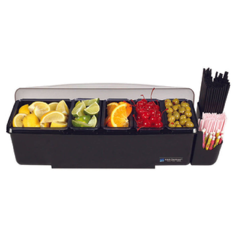 Carlisle BD4005E 22 Inch Black Plastic San Jamar Dome Garnish Center with 8 Compartments
