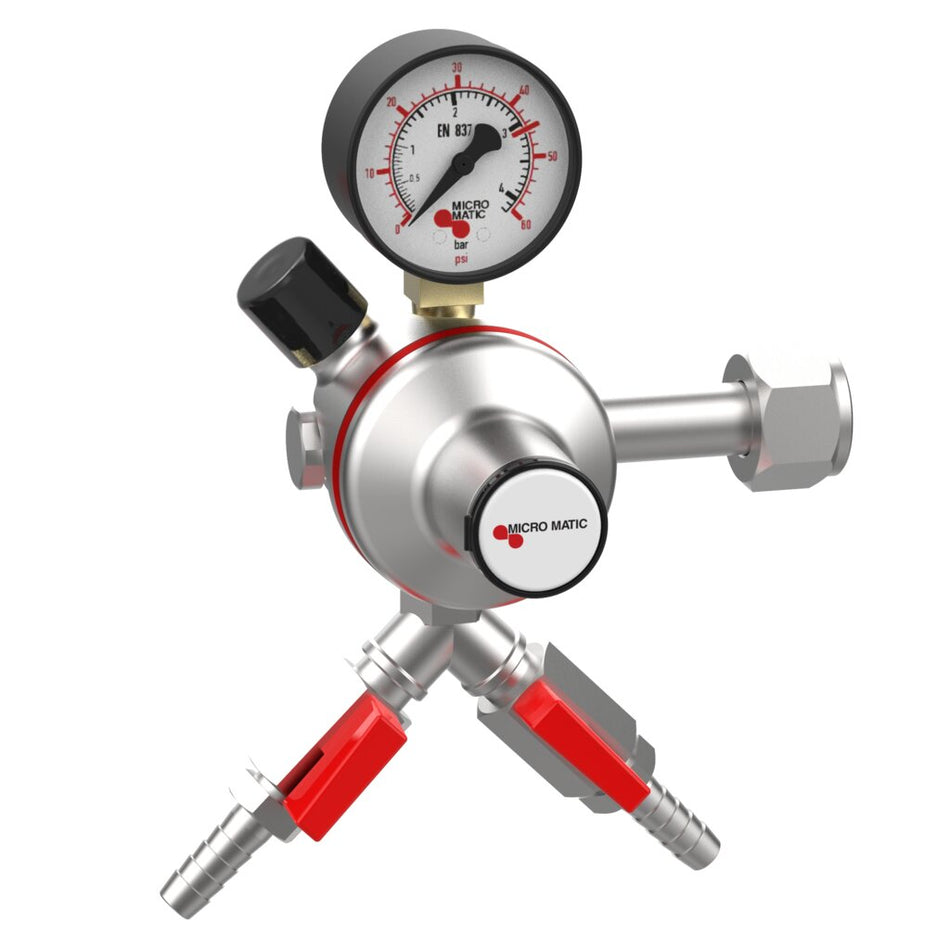 Micro Matic 841-2-PP Premium Plus CO2 Regulator – 0–60 PSI, Single Outlet, Primary Low Pressure Beer Gas Regulator