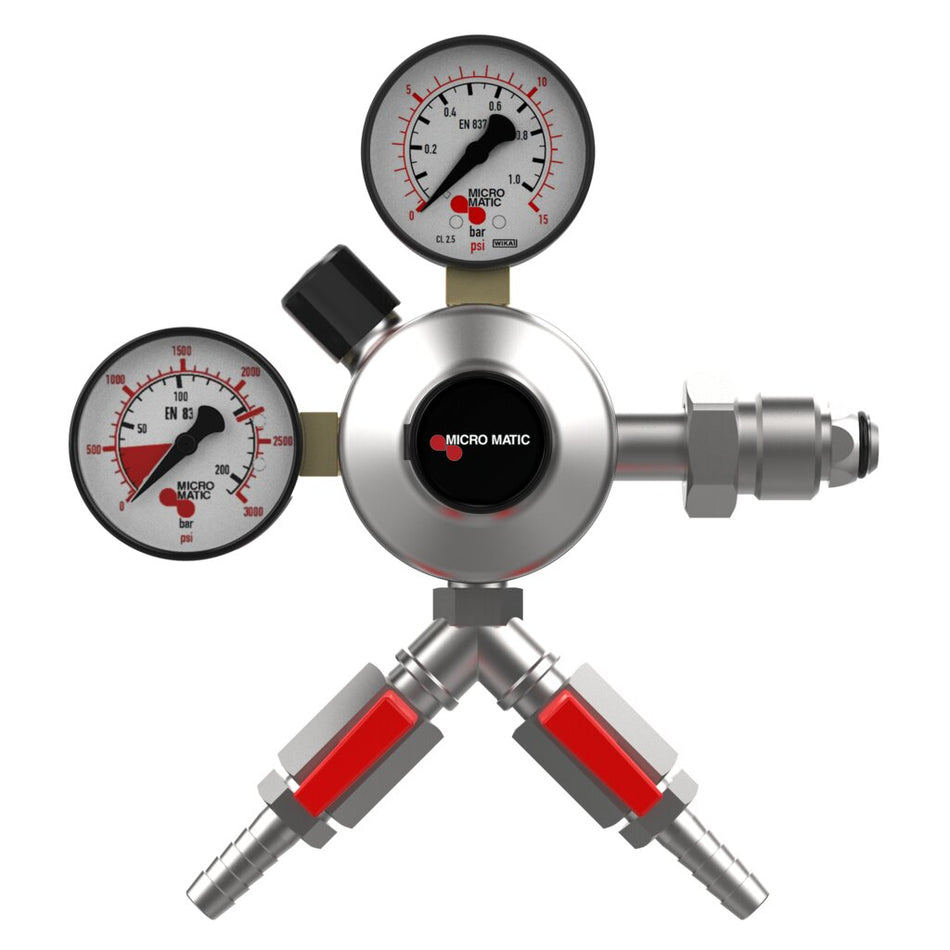 Micro Matic 842N-15-2-PP Premium Plus Nitrogen Beer Regulator – Dual Gauge, Low Pressure 0–15 PSI, Primary Regulator for Stout, Nitro Cold Brew, and More