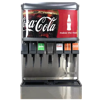 Lancer IBD22H 6-Flavor Post-Mix Ice Drink Dispenser for Cubed Ice | 180 lb Ice Bin, LEV® Valves, Coca-Cola® Graphic, 115V