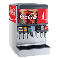 Lancer IBD22H 6-Flavor Post-Mix Ice Drink Dispenser for Cubed Ice | 180 lb Ice Bin, LEV® Valves, Coca-Cola® Graphic, 115V