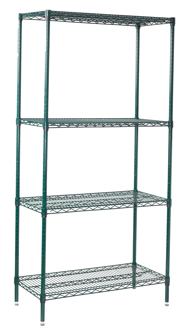 Winco VEXS-2436 36 Inch Wire Shelving Unit 4 Tiers Epoxy Coated Green