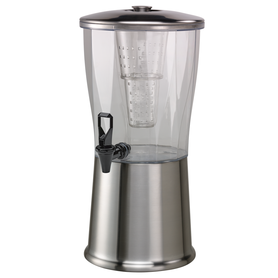 Service Ideas Essential 3-Gallon Round Cold Beverage Dispenser - Brushed Stainless and Black