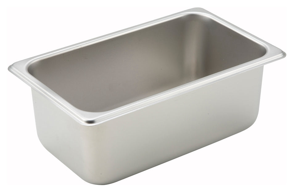Winco SPQ4 10 Inch Steam Table Pan 1/4 Size 25 Gauge with Straight Sides Stainless Steel