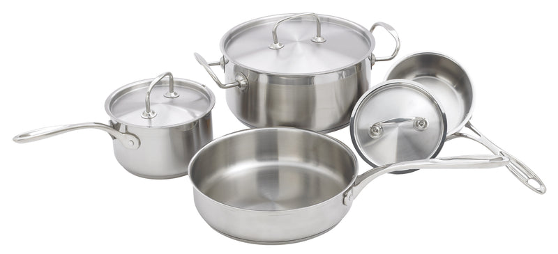 Winco SPC-7H 7 Piece Premium Induction Cookware Set - Stainless Steel Riveted Handles Commercial