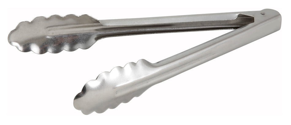 Winco UT-9 9 Inch Utility Tongs Coiled Spring Scalloped Edge Heavyweight Stainless Steel