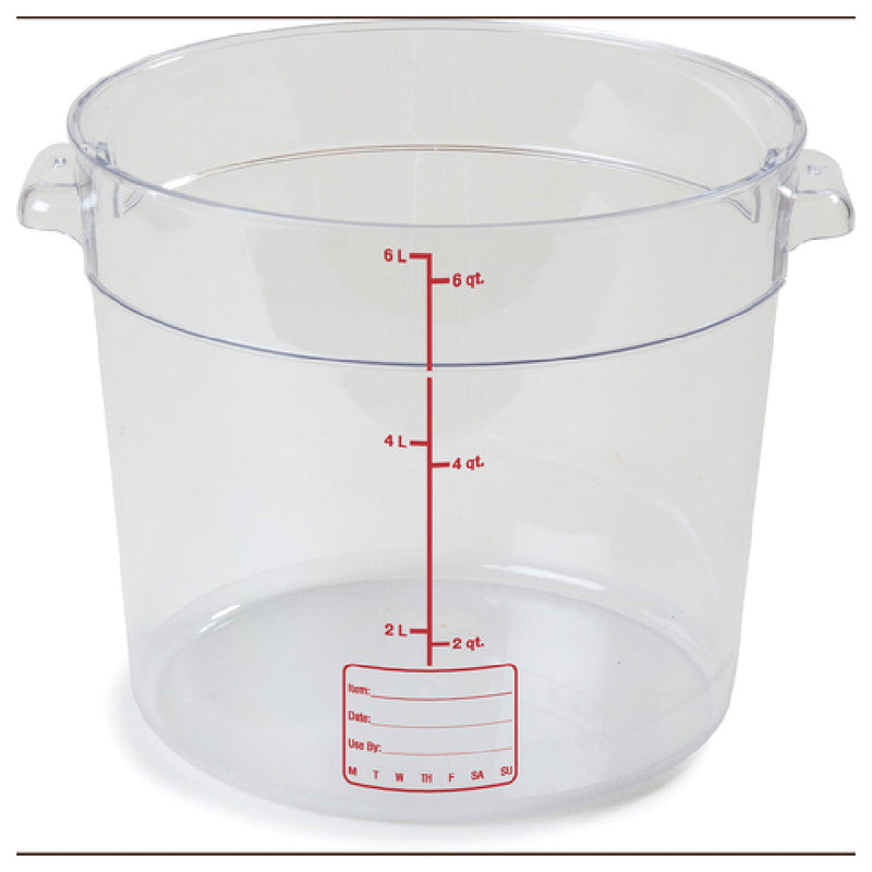 Carlisle 1076507 6 Quarts Round Food Storage Container Polycarbonate Clear with Easy Grip Handles