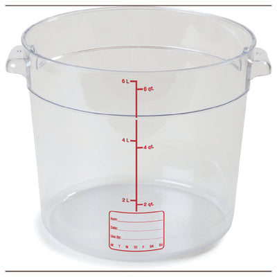 Carlisle 1076507 6 Quarts Round Food Storage Container Polycarbonate Clear with Easy Grip Handles
