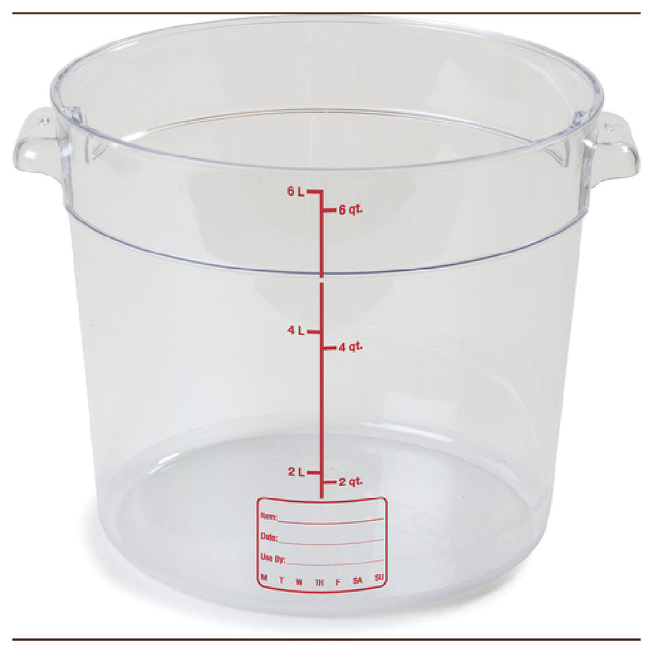 Carlisle 1076507 6 Quarts Round Food Storage Container Polycarbonate Clear with Easy Grip Handles