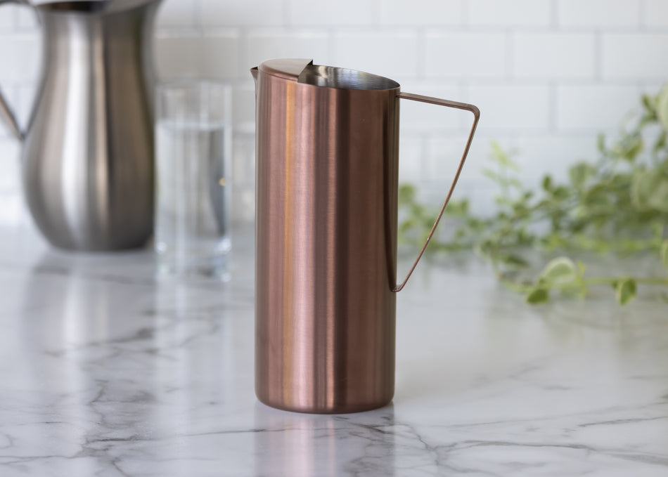 Slim 1.9-Liter Stainless Water Pitcher with Ice Guard in Rose Gold