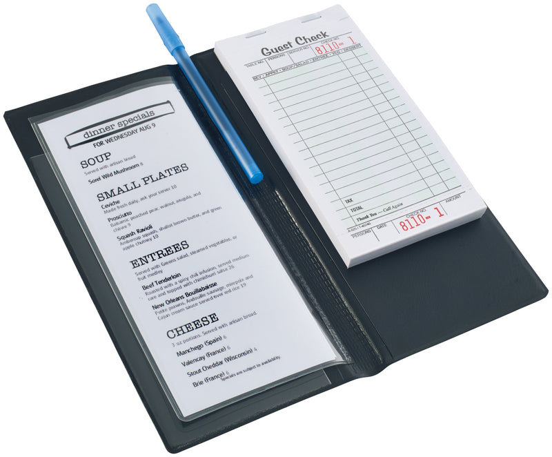 Winco CHK-3K 4.25 Inch Clear Sleeve Black Guest Check Holder with 3 Pockets