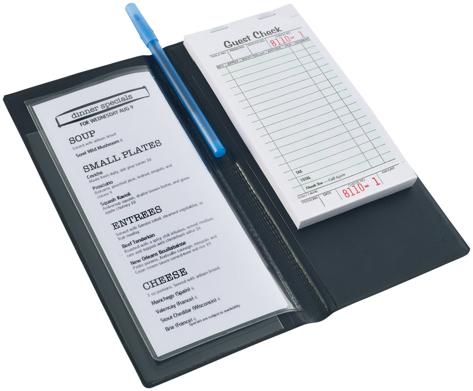 Winco CHK-3K 4.25 Inch Clear Sleeve Black Guest Check Holder with 3 Pockets