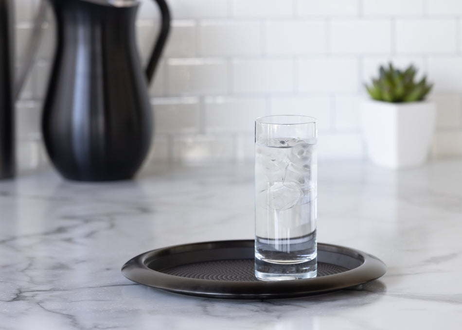 Non-Slip Removable Insert 11 in. Small Round Serving Tray in Black Onyx