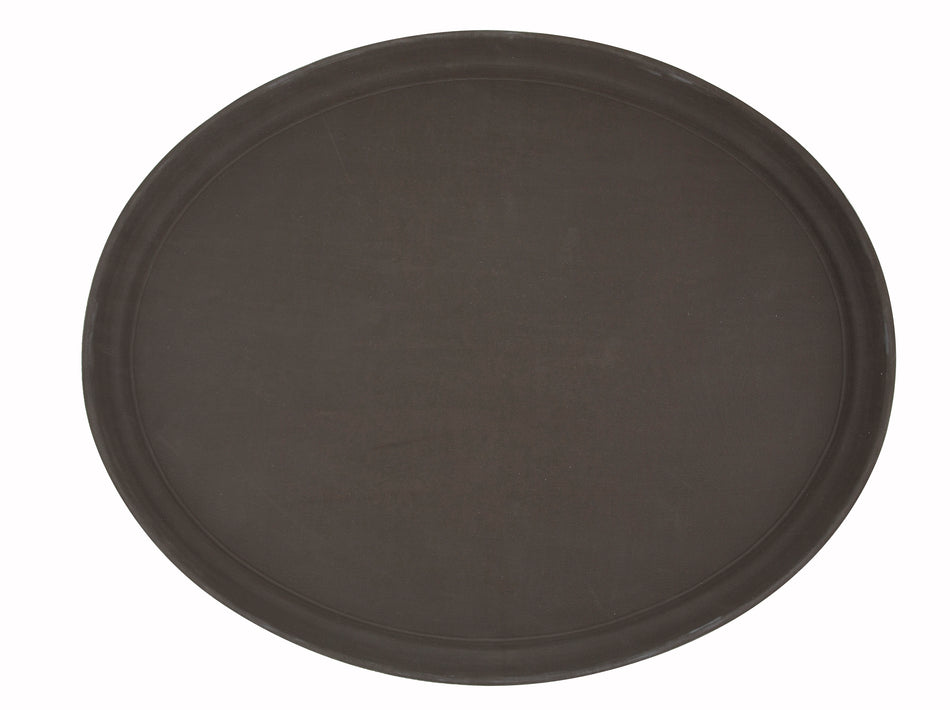 Winco TRH-2722 22 Inch Plastic Oval Easy-Hold Tray Brown Rubber Lined