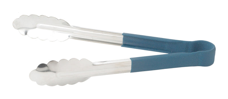 Winco UTPH-9B 9 Inch Utility Tongs Non-slip Polypropylene Coated Blue Stainless Steel