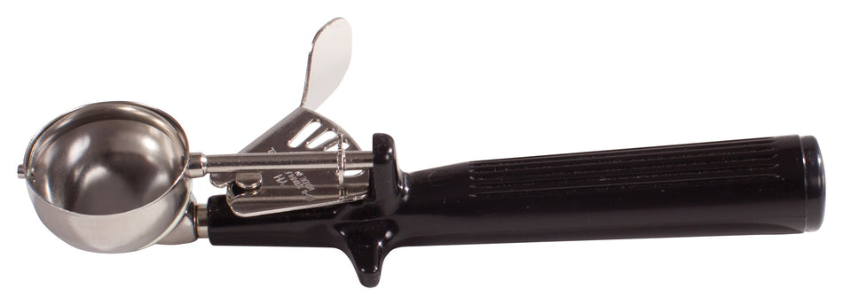 Winco ICOP-30 1 Oz Deluxe Disher Round Bowl Stainless Steel Black Handle