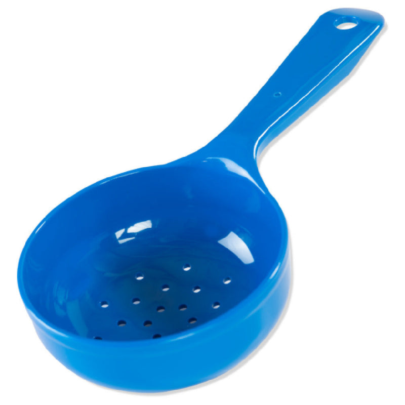 Carlisle 496814 8 Oz Perforated Portion Spoon Short Handle Blue Plastic