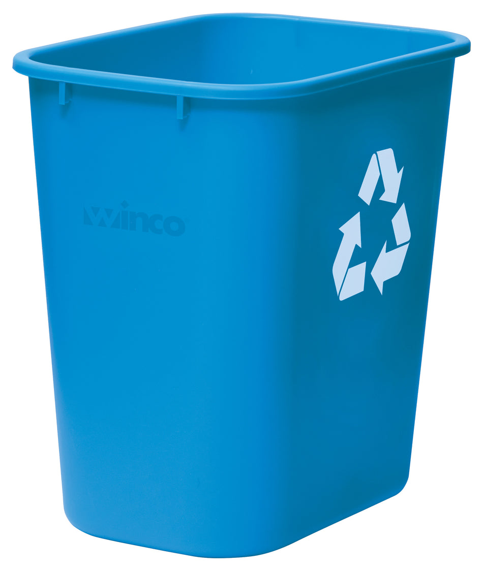 Winco PWR-28L 28 Qt Recycling Wastebasket Blue LDPE Rounded Edges