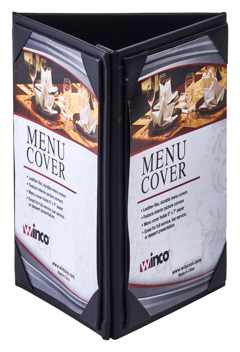 Winco LMTT-57BK 5 Inch by 7 Inch Triple View Menu Cover Leatherette Black