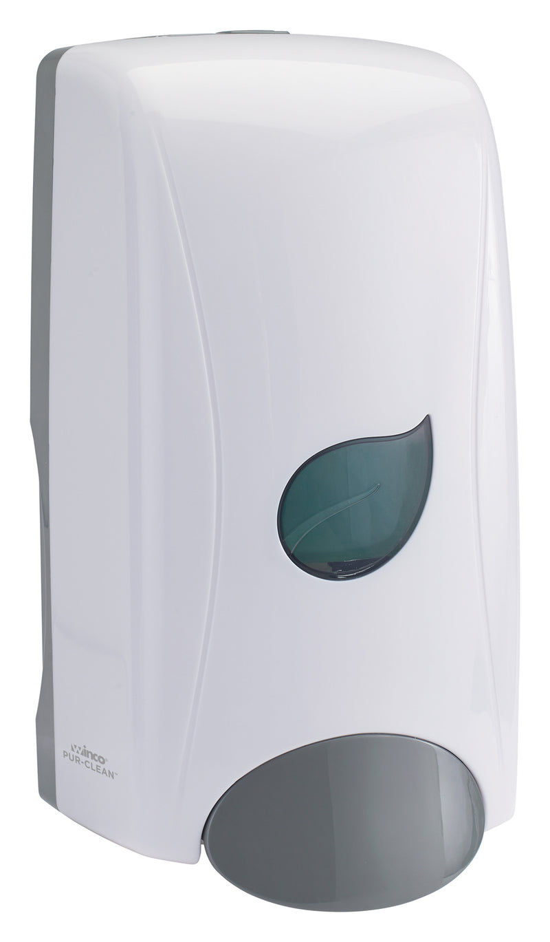 Winco SDML-1W 35 Oz Manual Liquid Soap Dispenser Wall Mount White Plastic