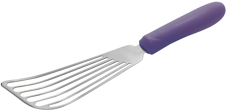Winco TWP-60P 6-3/4 Inch Turner Slotted Stainless Steel Fish Spatula with Purple Handle
