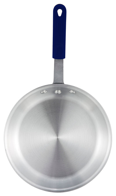 Winco AFP-7A-H Diameter 7 Inch Fry Pan Aluminum Riveted Handle Blue Silicone Sleeve