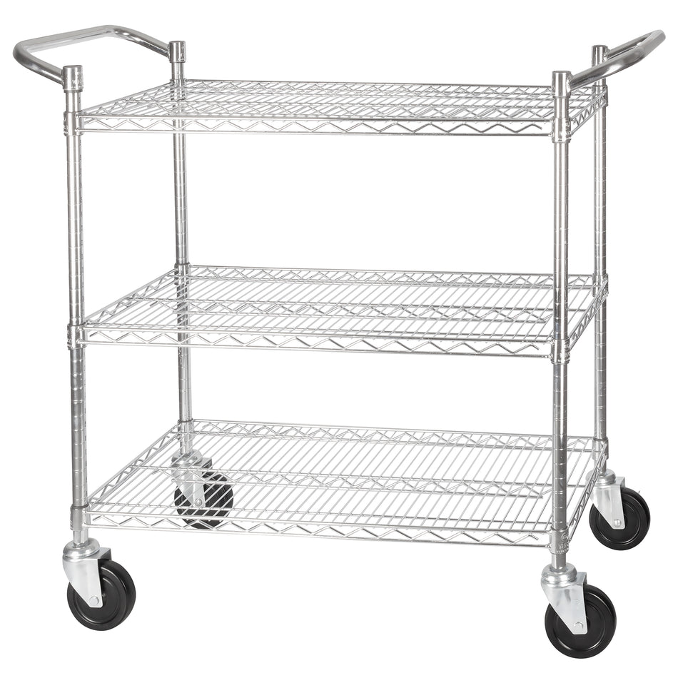 Winco VCCD-2448B 24 Inch Utility Cart 3-tier Chrome Plated with Adjustable Shelves