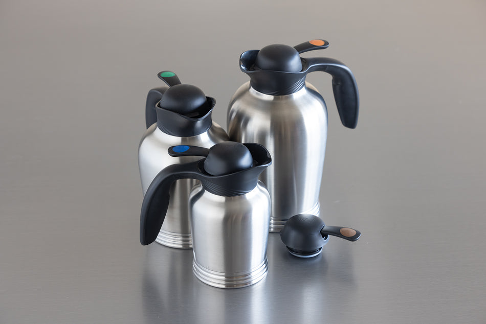 ErgoServ® 1-Liter Stainless Vacuum Insulated Carafe with Push Button Lid in Brushed Stainless and Black