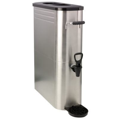 Slim 5-Gallon Commercial Stainless Tea Urn - Brushed Stainless and Black Narrow Footprint