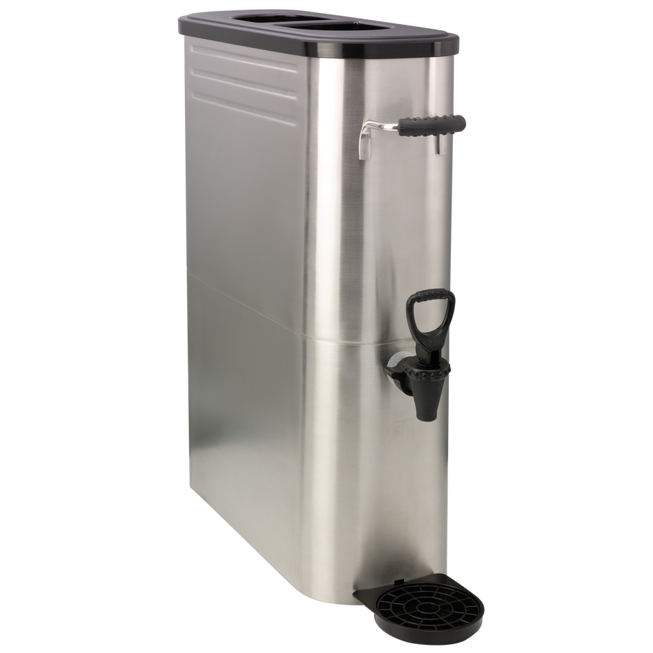 Slim 5-Gallon Commercial Stainless Tea Urn - Brushed Stainless and Black Narrow Footprint