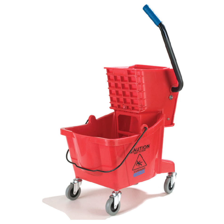 Carlisle 3690805 26 Quart Mop Bucket Combination with Side Press Wringer Red Polyethylene
