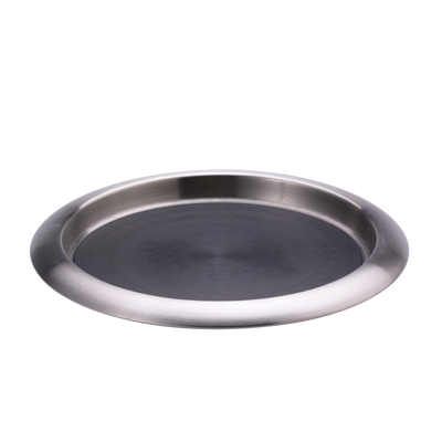 Non-Slip Silicone Surface 11 in. Small Round Serving Tray in Brushed Stainless and Black