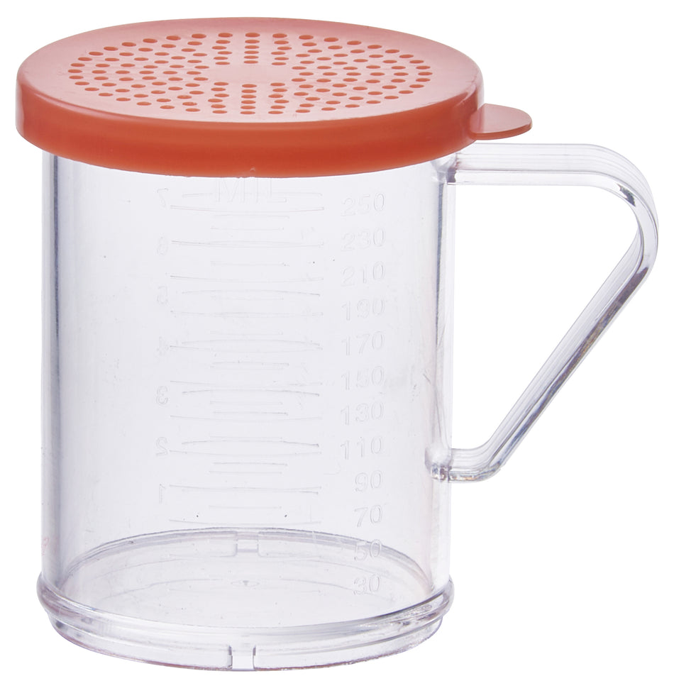 Winco PDG-10R 10 Oz Shaker Dredge With Handle Rose Lid Polycarbonate Clear